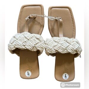 Seychelles Replenish Flat Thong Sandals CL8 Natural Macramé Size:7 NWOB